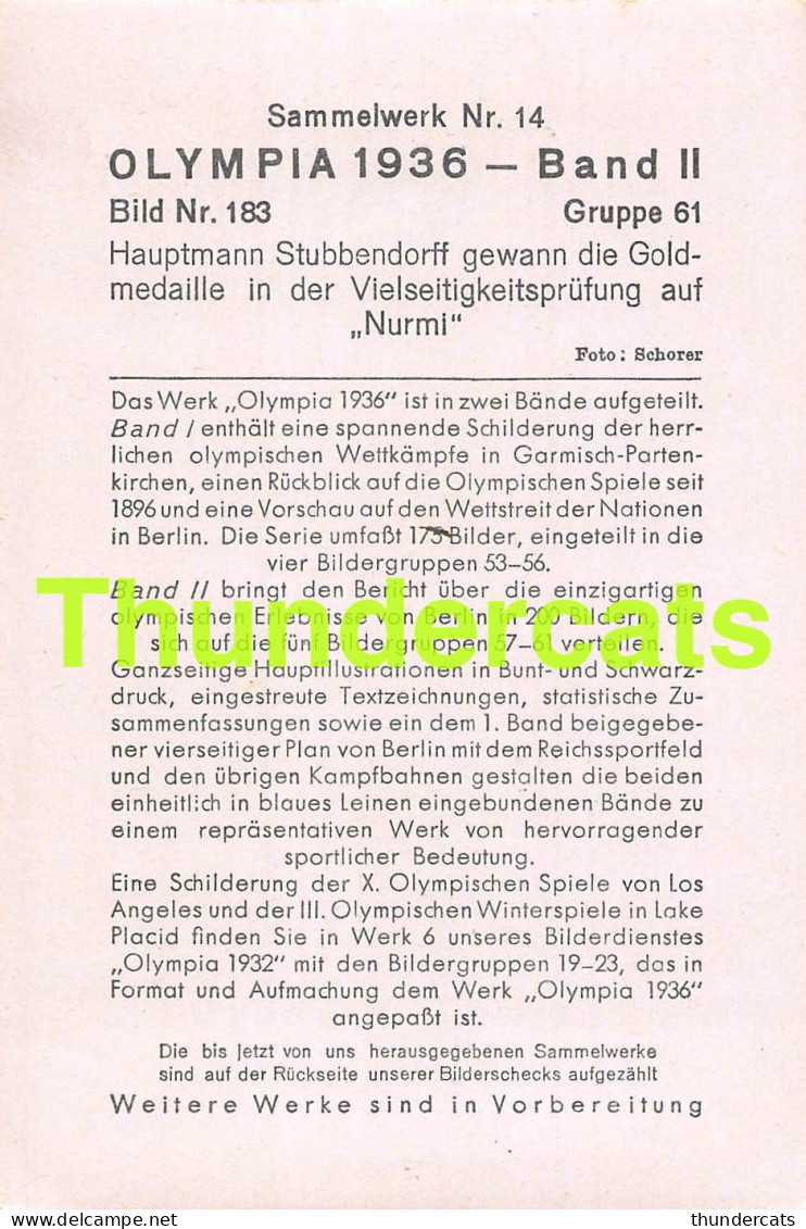 OLYMPIA 1936 IMAGE CHROMO OLYMPICS OLYMPIC GAMES BAND II BILD 183 HAUPTMANN STUBBENDORFF - Tarjetas