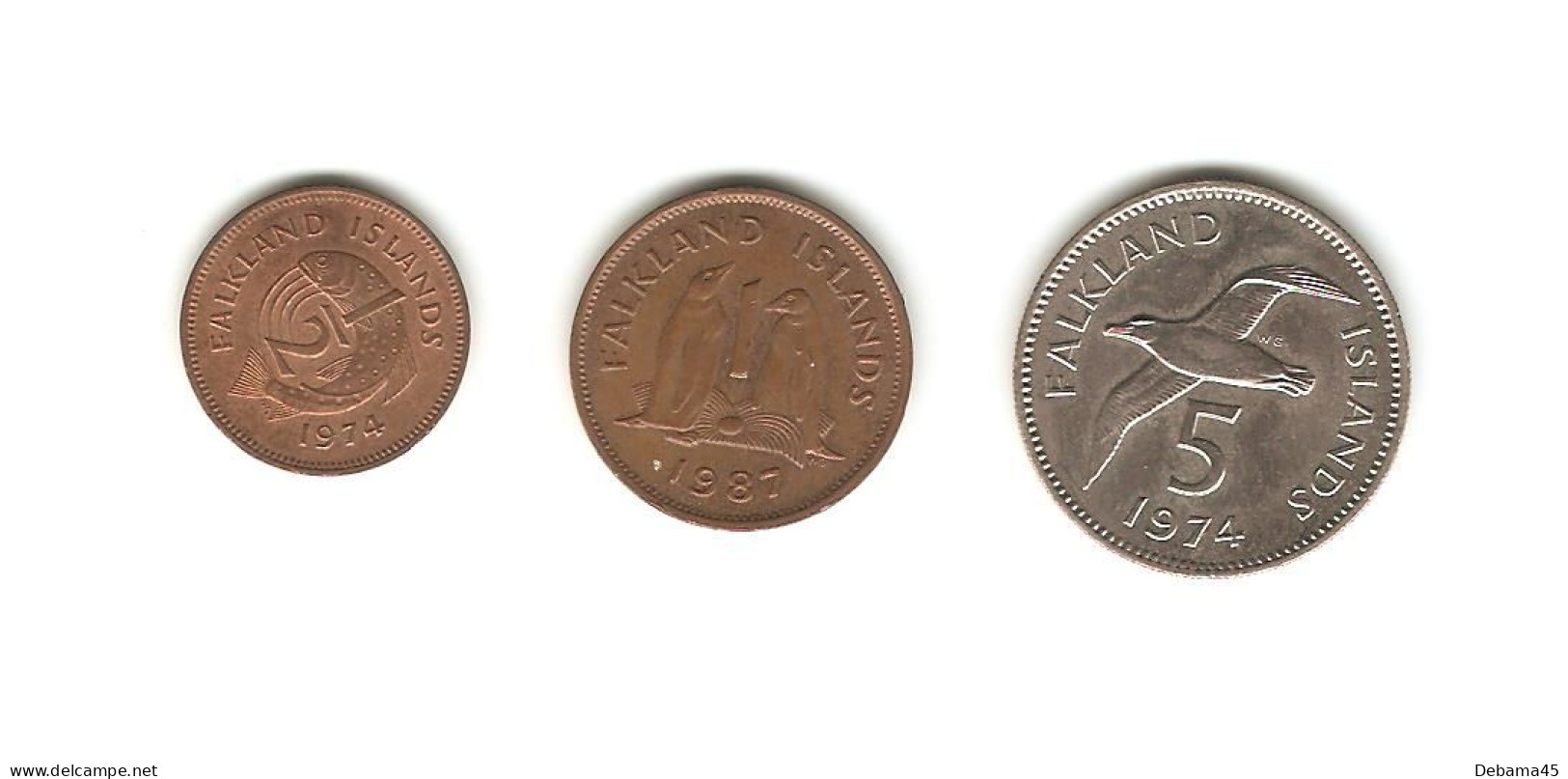 548/ FALKLAND (Iles Malouines) : 1/2 Penny 1974 - 1 Penny 1987 - 5 Pence 1974 - Falkland
