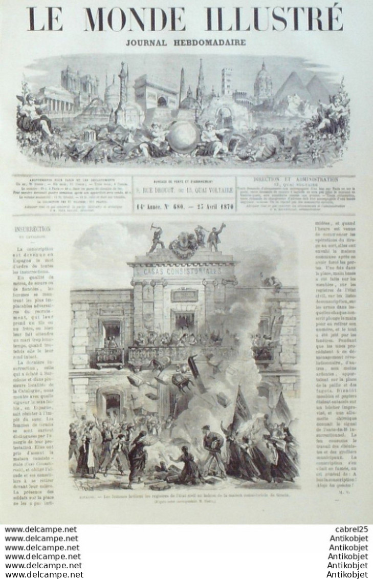 Le Monde Illustré 1870 N°680 Espagne Gracia Jérusalem Italie Rome Roi Naples - 1850 - 1899