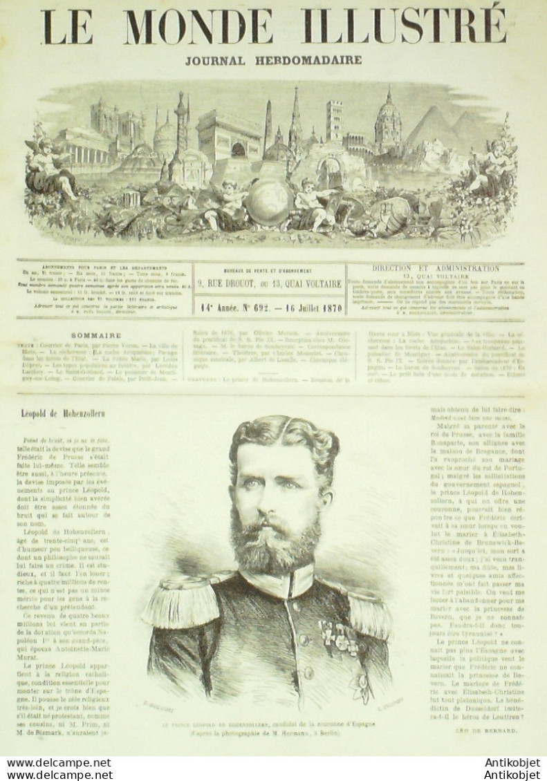Le Monde Illustré 1870 N°692 Blois (41) Samoreau Montigny-sur-Loing (77) Italie Rome Pie IX St-Gothard - 1850 - 1899