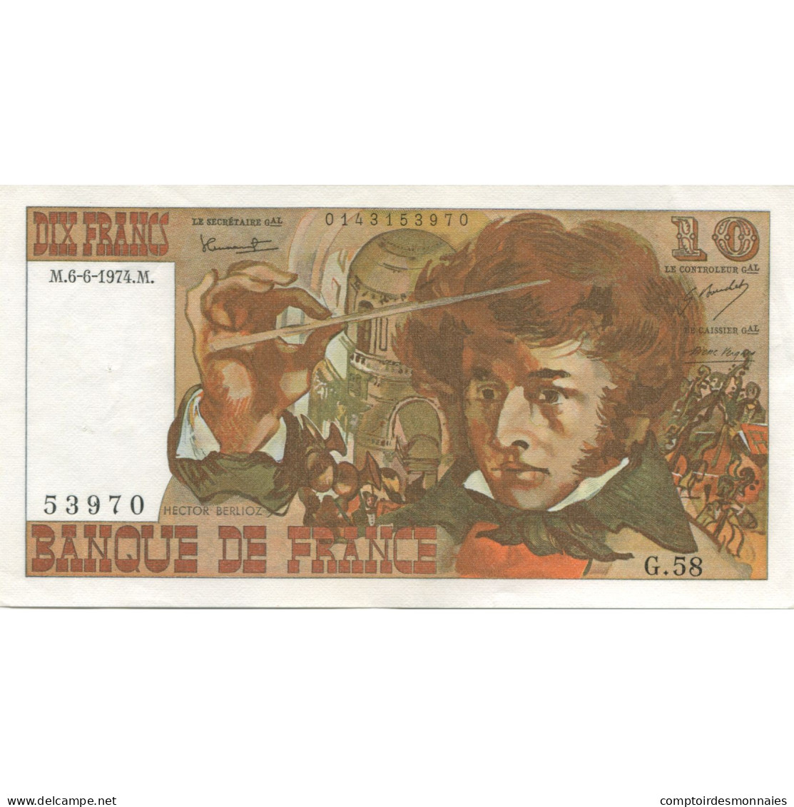 France, 10 Francs, Berlioz, 1974-06-06, G.58, SPL - 10 F 1972-1978 ''Berlioz''