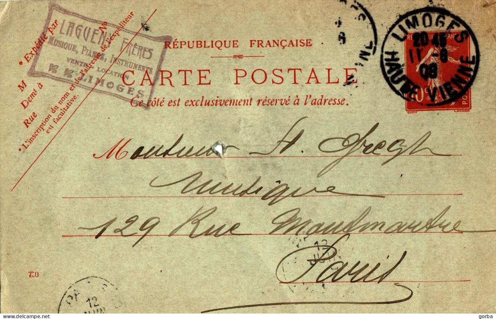 *Carte Postale Entier Postal - Type 10c Semeuse Camée - Rouge Sur Chamois - N° 720 - Standard- Und TSC-AK (vor 1995)