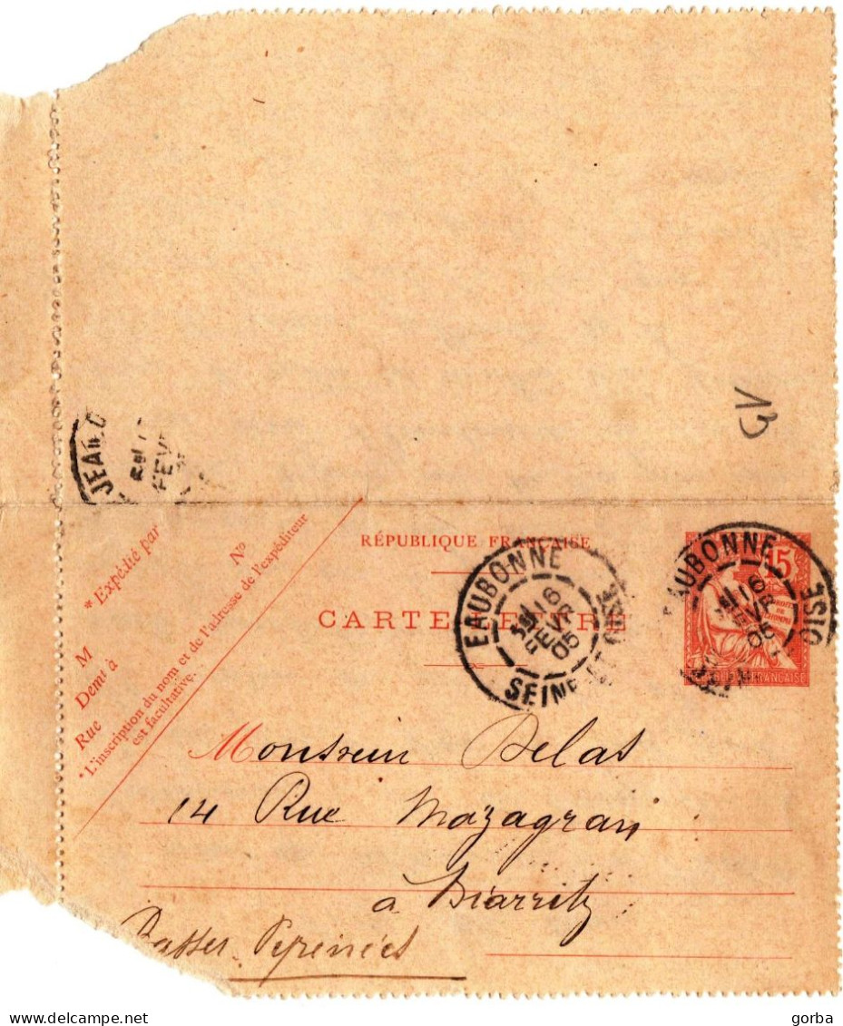 *Carte-Lettre - Entier Postal Type 15c Mouchon Retouché - Cachet EUBONNE 1905 - Letter Cards