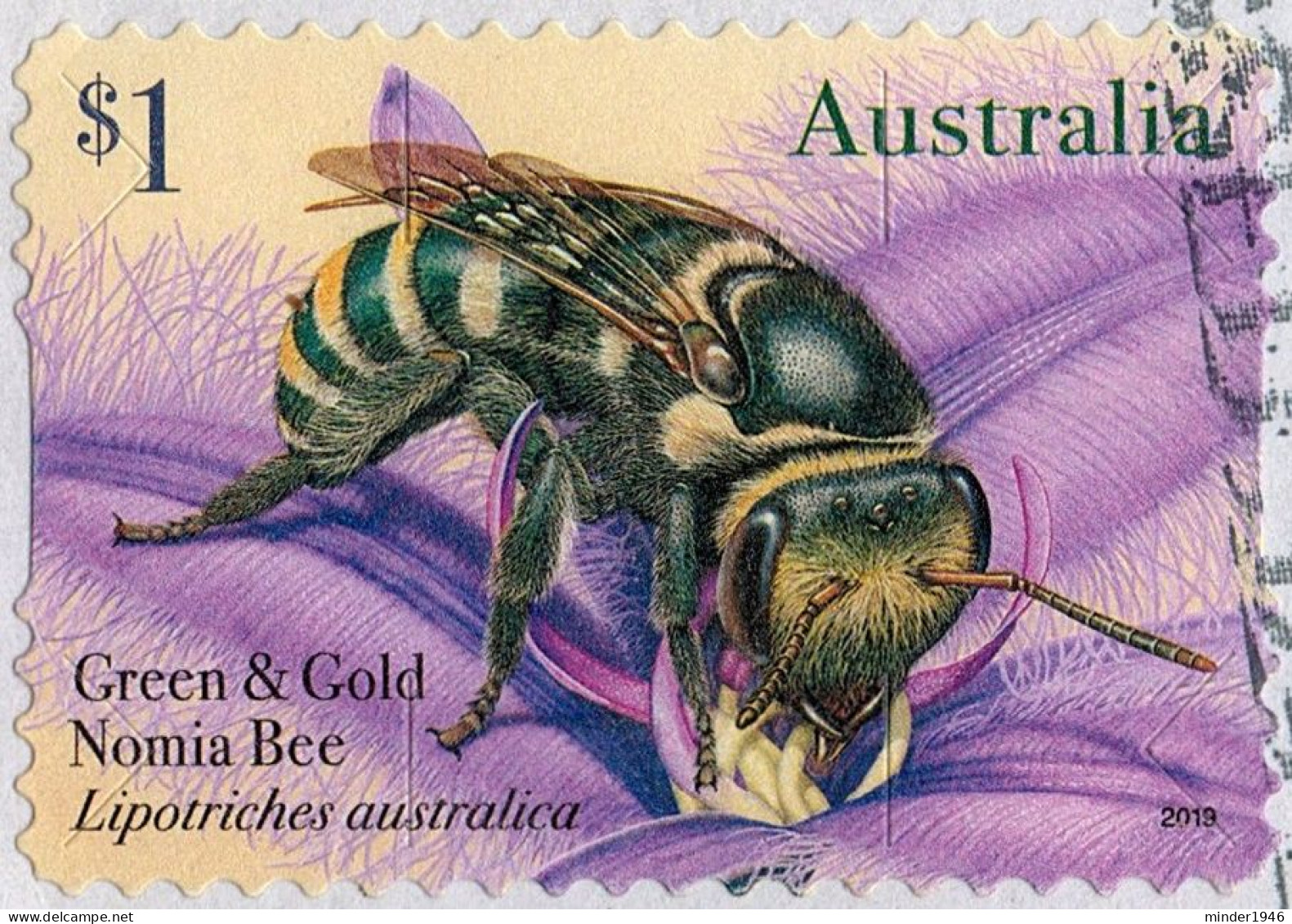 AUSTRALIA 2019 $1 Multicoloured, Native Bees-Green & Gold Nomia Bee Die-Cut Self Adhesive Used - Usati