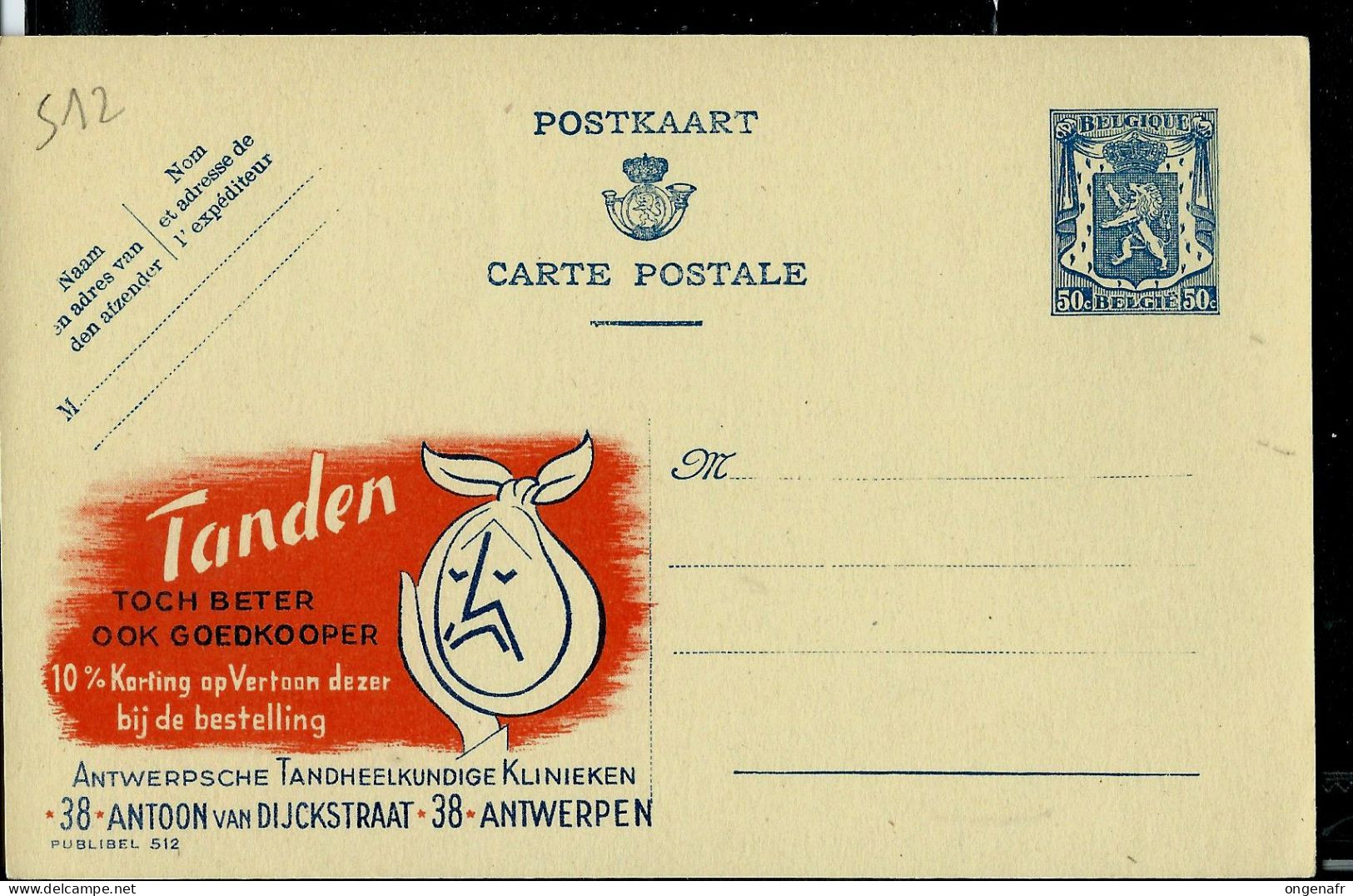 Publibel Neuve N° 512 ( Taden  Clinique Dentaire - Antwerpen ) - Werbepostkarten