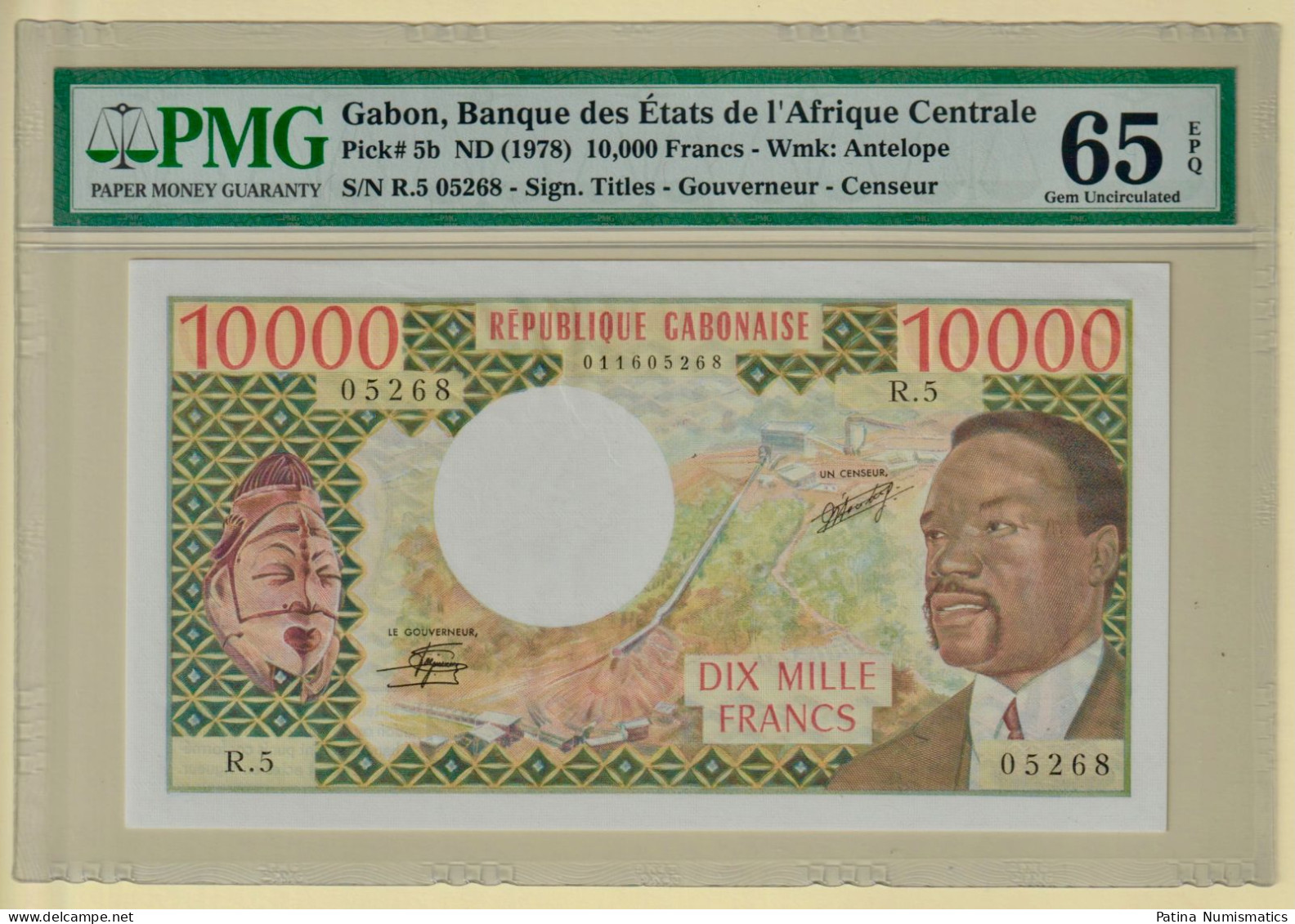 Gabon BEAC 10,000 10000 Francs 1978 Pick# 5b Gem Unc PMG 65 EPQ VERY RARE - Gabun