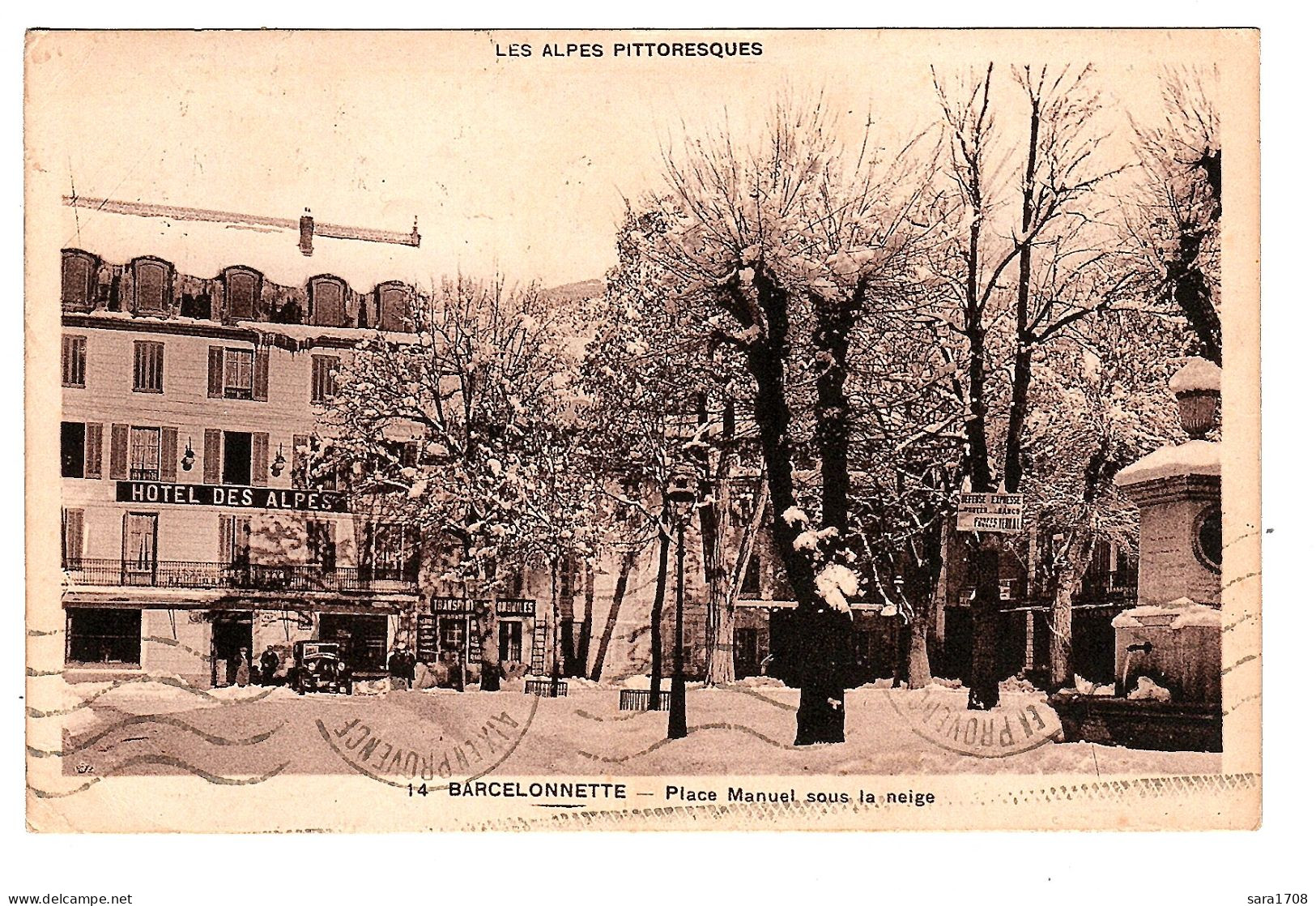 04 BARCELONNETTE, Place Manuel Sous La Neige. BEAUX TIMBRES. 2 SCAN. - Barcelonnette