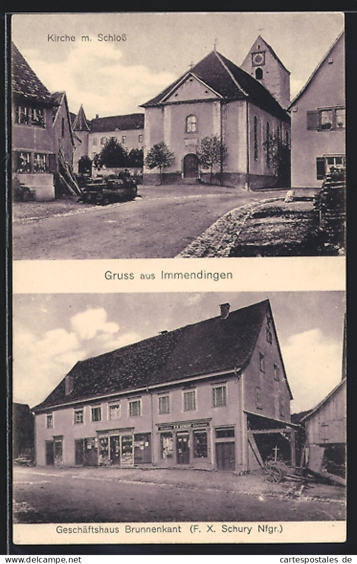 AK Immendingen, Geschäftshaus Brunnenkant, Kirche Mit Schloss  - Autres & Non Classés