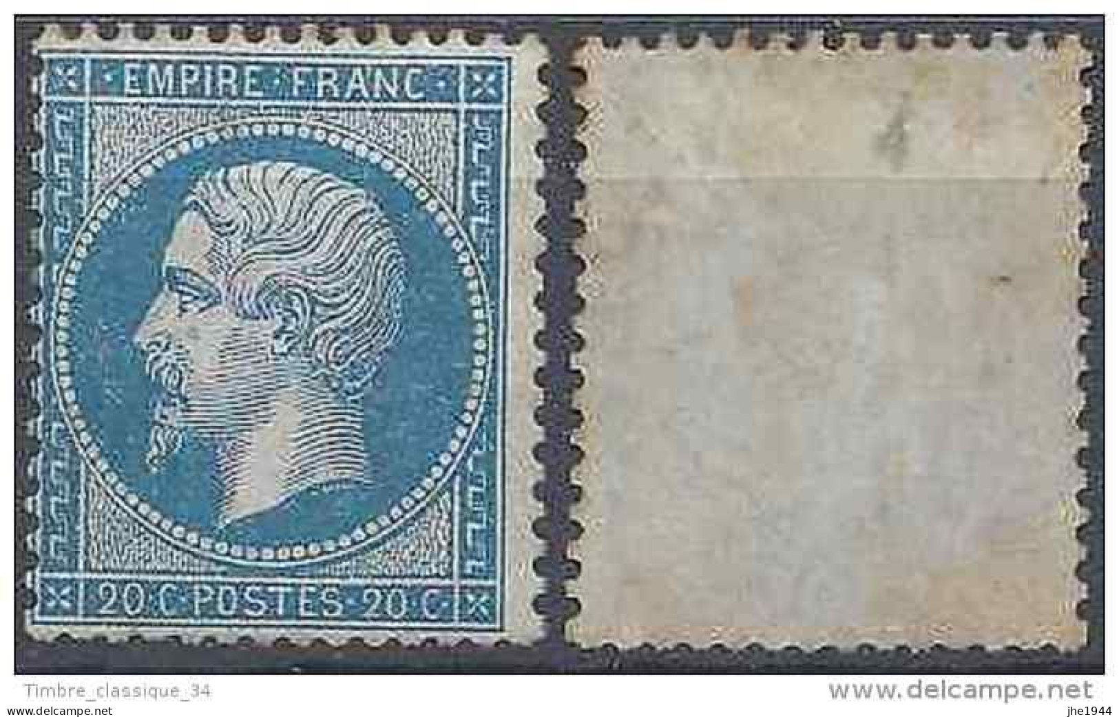 France N° 22 Napoléon III 20 C Bleu - 1853-1860 Napoléon III