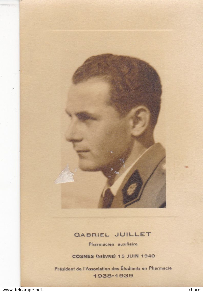58 - COSNE - Gabriel JUILLET - PHARMACIEN AUXILIAIRE - 15 JUIN 1940 - Cosne Cours Sur Loire
