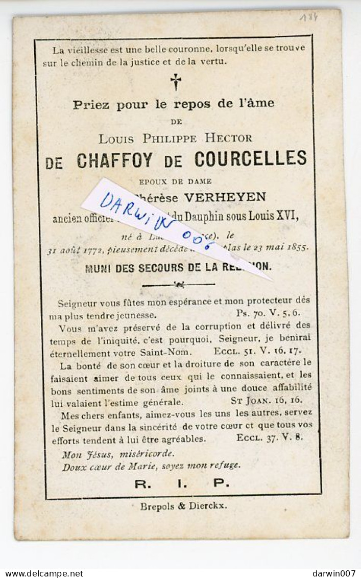Bidprentje/image Mortuaire. Louis Philippe De Chaffoy De Courcelles Ancien Officier Au Régiment Du Dauphin (1772-1855) - Imágenes Religiosas