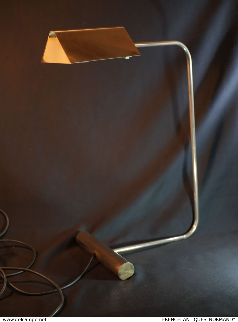Lampe De Table De Bureau Liseuse En Acier Chromé Designer Roger Nathan - Années 70 Ref BX24LIA002 - Lighting & Lampshades