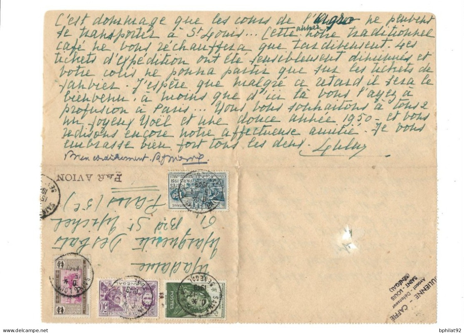 !!! SENEGAL, LETTRE PAR AVION BEL AFFRANCHISSEMENT, DE SAINT LOUIS POUR PARIS 1949 - Luftpost