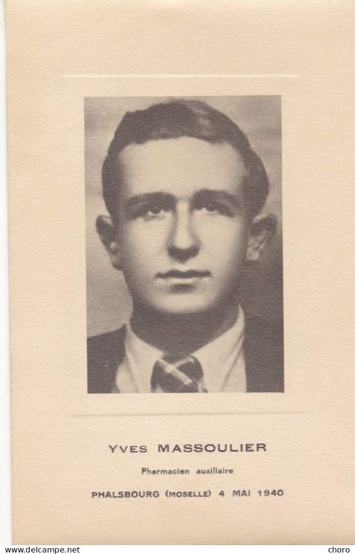 57 - PHALSBOURG - Yves MASSOULIER - PHARCIEN AUXILIAIRE - 4 MAI 1940 - Phalsbourg