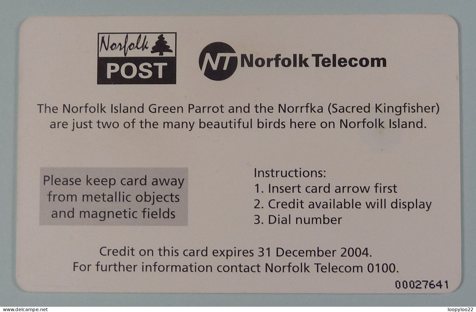 NORFOLK ISLAND - Chip - Green Parrot - $20 - 2000ex - Used - Isola Norfolk
