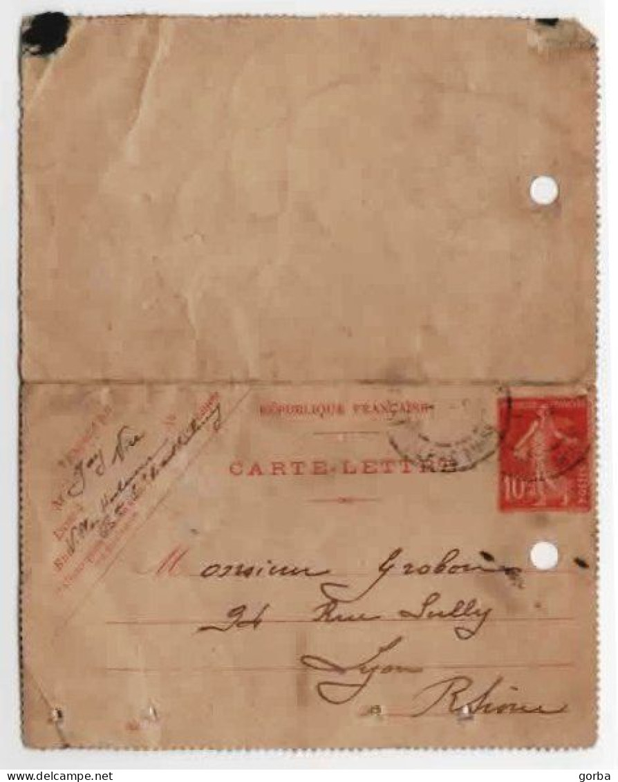 Carte Lettre Entier Postal 1908, Semeuse Camée 10c , De Nice à Lyon - 1906-38 Säerin, Untergrund Glatt