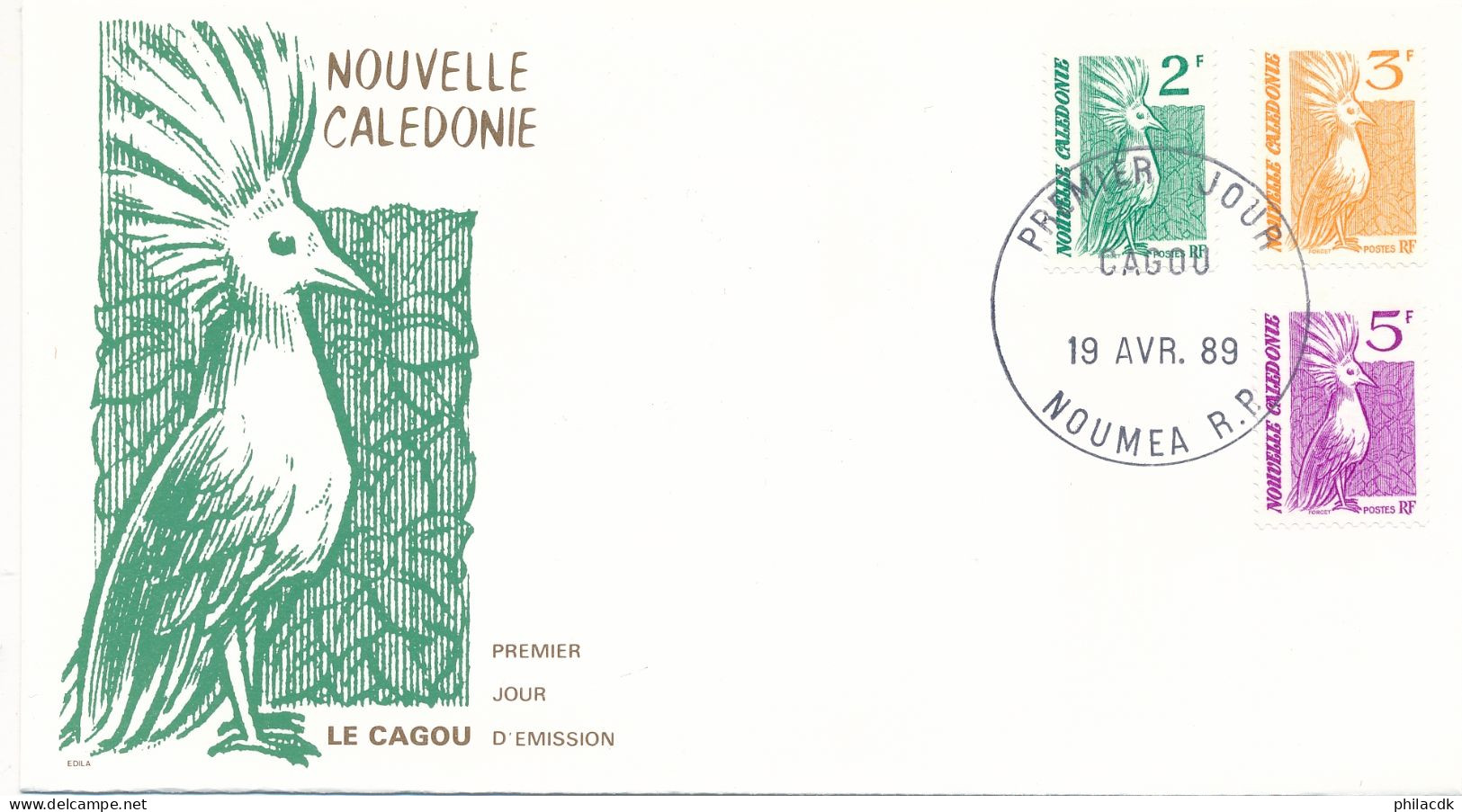 NOUVELLE CALEDONIE - ENVELOPPE PREMIER JOUR LE CAGOU OBLITEREE NOUMEA DU 19 AVRIL 1989 - Other & Unclassified