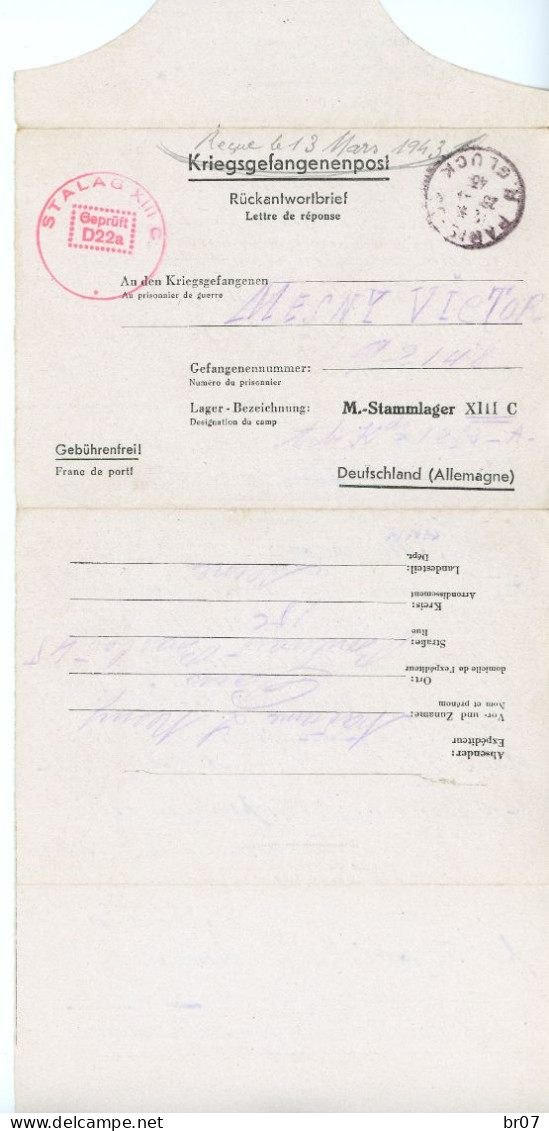 CLFM CAMP PRISONNIERS STALAG XIIIC = HAMMELBURG NUREMBERG 1943 - Guerre De 1939-45