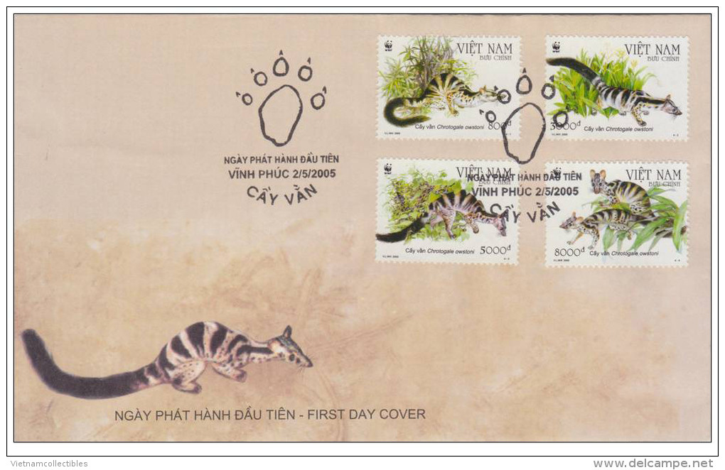 Local FDC WWF W.W.F. Vietnam Viet Nam 2005 : Owston's Banded Civet (Ms936) - Vietnam