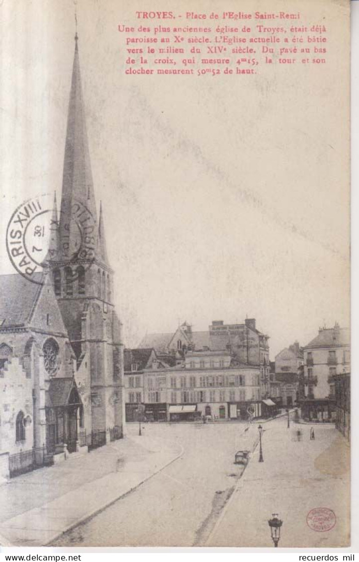 Troyes Place De L'eglise Saint Remi Carte Postale Animee 1916 - Troyes
