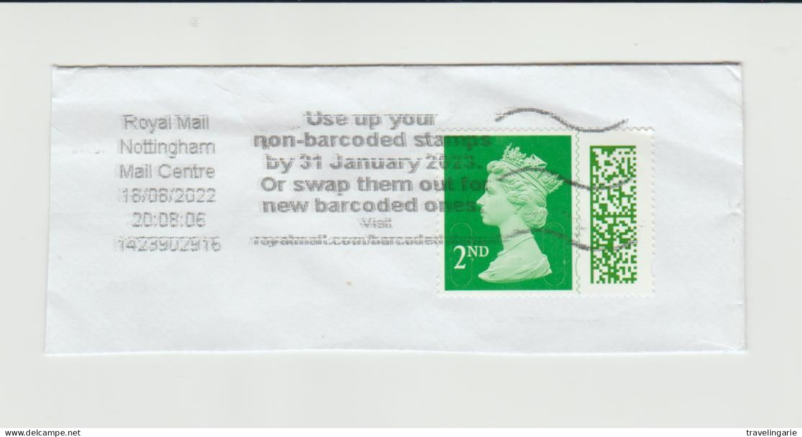 United Kingdom 2022 2nd Class With Barcode With 'use Up Non-barcoded Stamps' Slogan Tied On Piece - Storia Postale