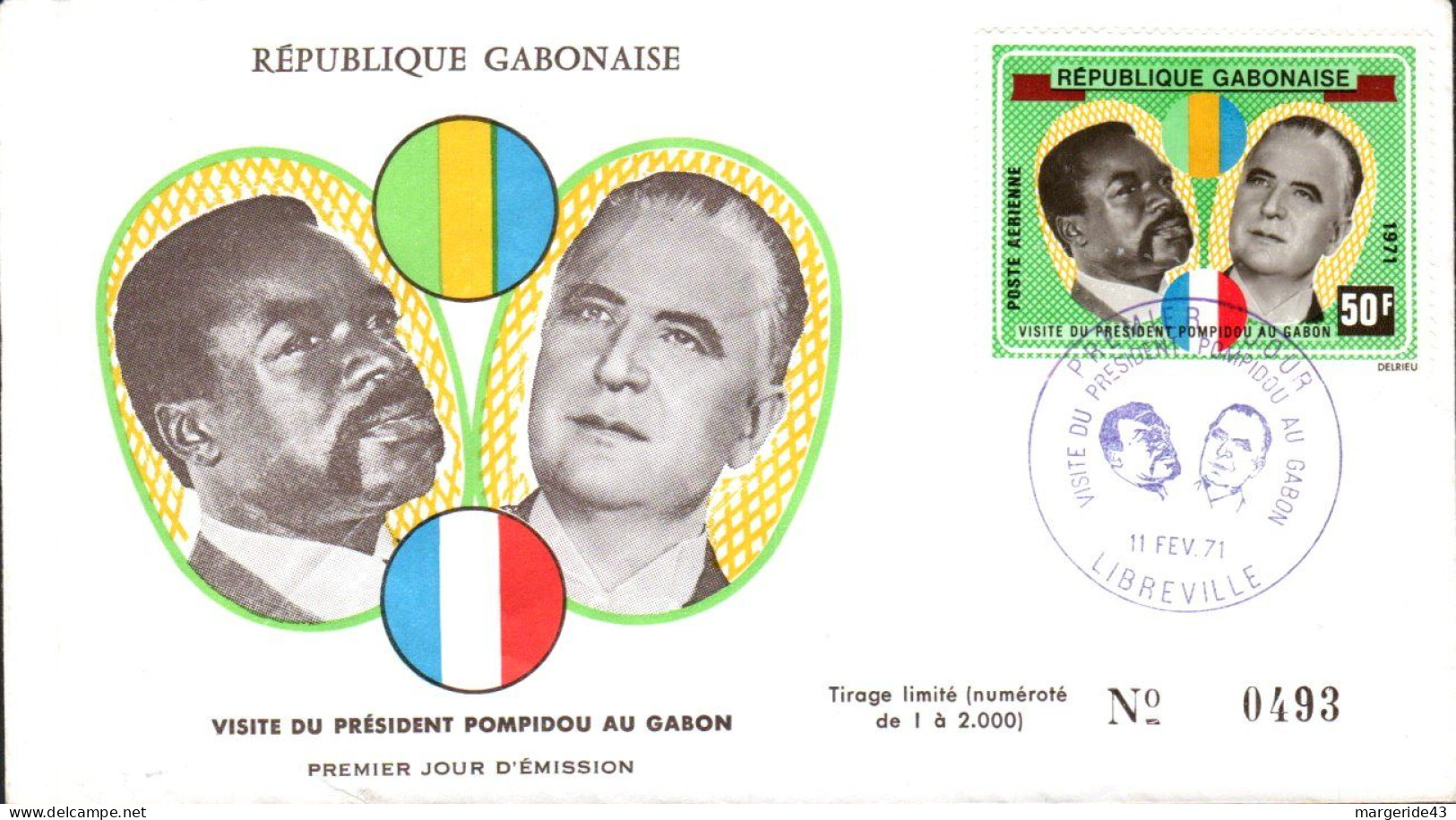 GABON FDC 1971 VISITE POMPIDOU - Gabun (1960-...)