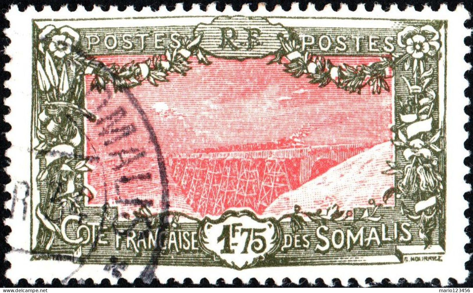 COSTA DEI SOMALI, SOMALI COAST, PAESAGGI, LANDSCAPE, 1933, USATI Mi:FR-SO 117, Scott:FR-SO 115, Yt:FR-SO 135A - Used Stamps