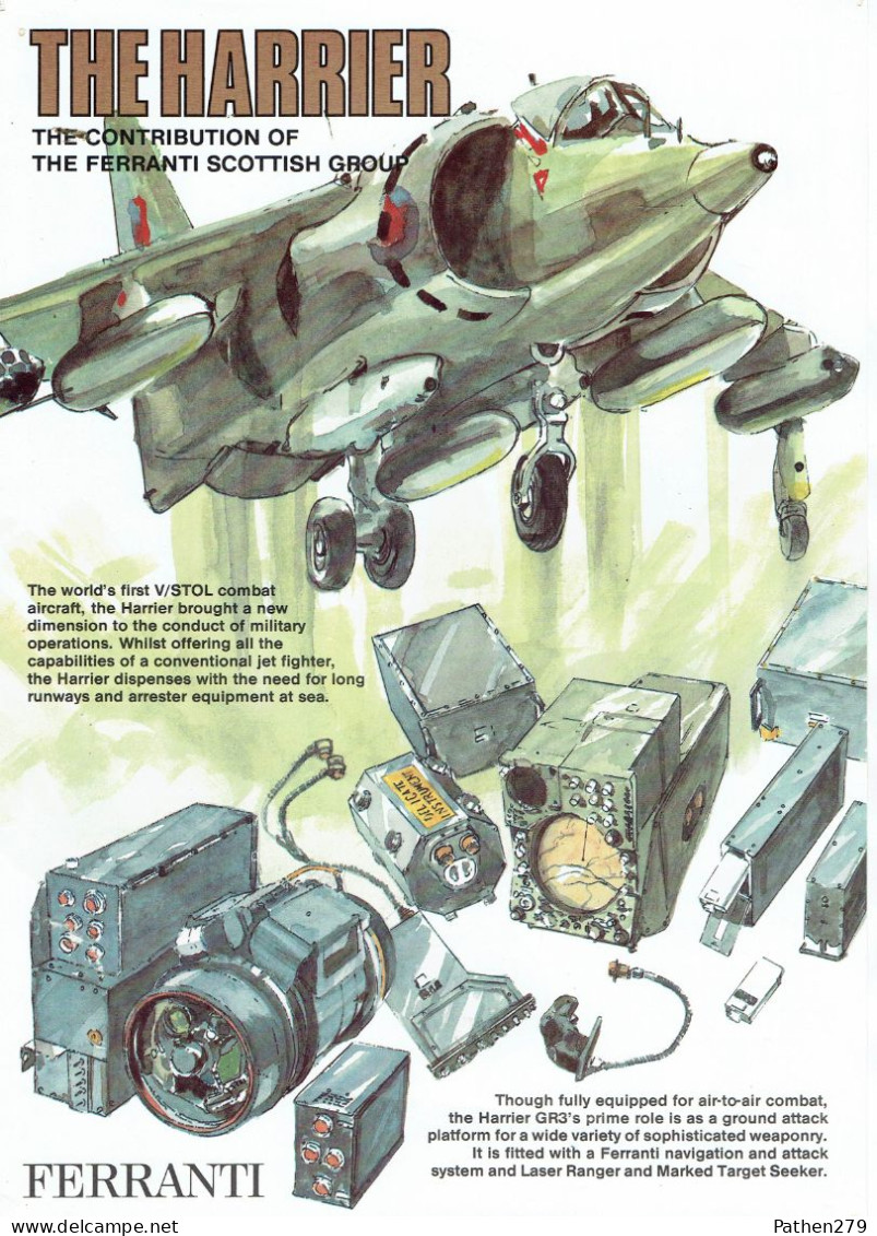 4 Fiches De Présentation Des équipements FERRANTI Pour Jaguar/Tornado/F-18 Et Harrier 1985 - Documentos