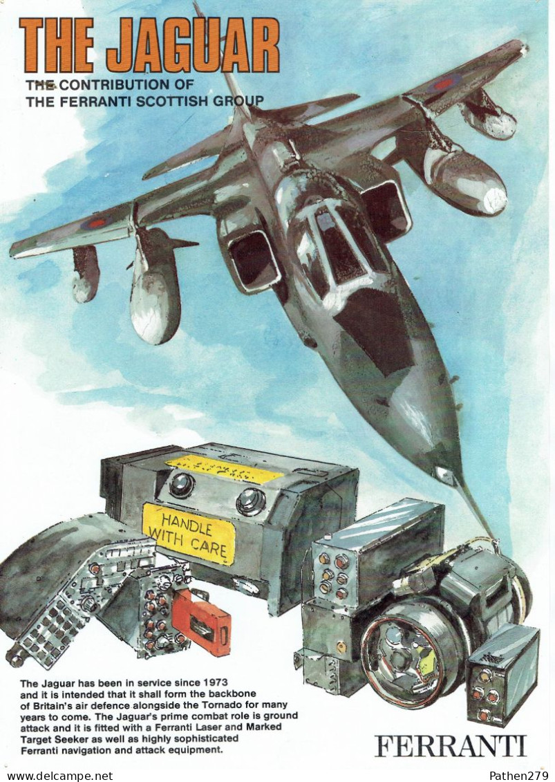4 Fiches De Présentation Des équipements FERRANTI Pour Jaguar/Tornado/F-18 Et Harrier 1985 - Documents