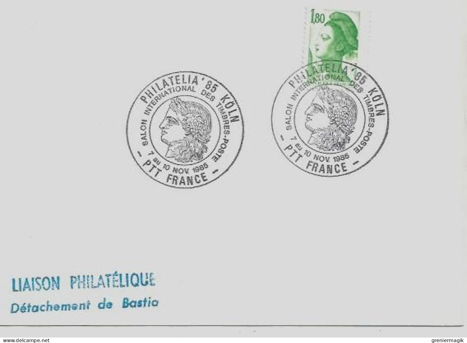 2375 1f80 Gandon Phosphore à Cheval Cachet Philatelia 85 Koln (Salon) - Liaison Philatélique Bastia Sur Carte Renoir - Lettres & Documents