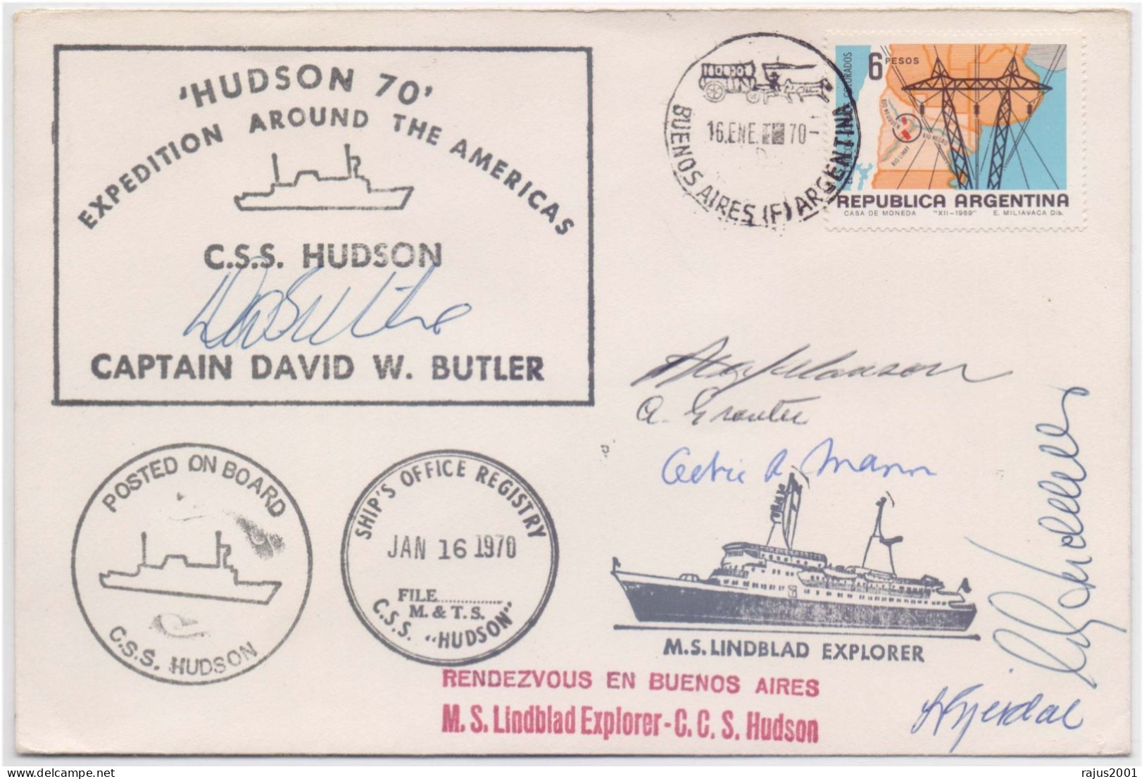 HUDSON 70, M.S. Lindblad Explorer, Signed By Capt. DAVID W. BUTLER Multiple Signatures,Ship, Antarctic Expedition Cover - Spedizioni Antartiche