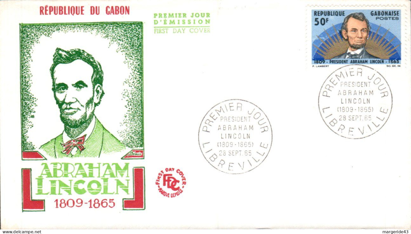 GABON FDC 1965 ABRAHAM LINCOLN - Gabón (1960-...)