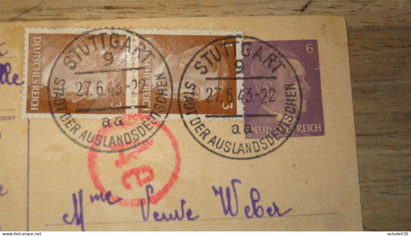 Entier Postal 5pf + Complement, DEUTSCHLAND, Stuttgart 1943 ......... Boite1 ..... 240424-194 - Cartas & Documentos