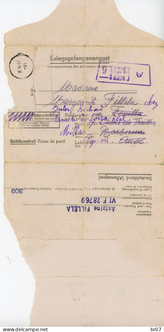 CAMP PRISONNIERS CLFM SPECIFIQUE STALAG VIF = BOCHOLT MUNSTER 1943  VERSO PUIS AU RECTO CACHET STALAG VIJ = FICHTENHEIM- - WW II