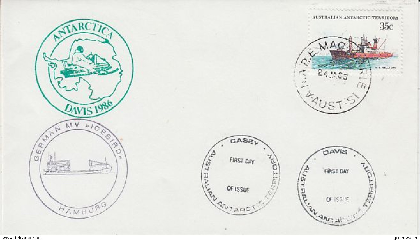 AAT 1986 Ca Davis, MV Icebird, Ca Macquarie 24 JA 1986 (GS176) - Cartas & Documentos