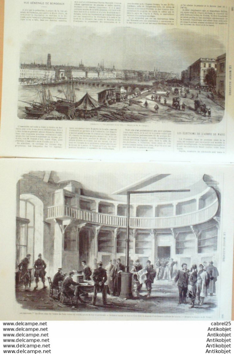 Le Monde Illustré 1871 N°723 Bordeaux (33) Campements Spahis Mobiles (21) Transbordement Londres A Paris - 1850 - 1899