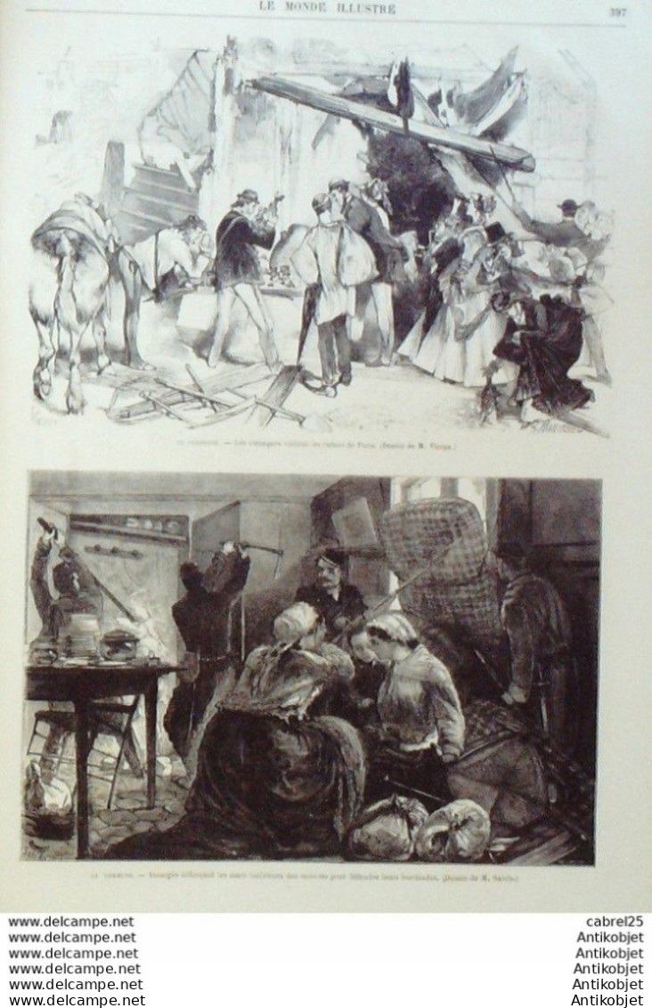 Le Monde illustré 1871 n°721 Léon Gambetta Henri Regnault Paris Buttes Ste Genevieve Marché St Germain Montroug (92)