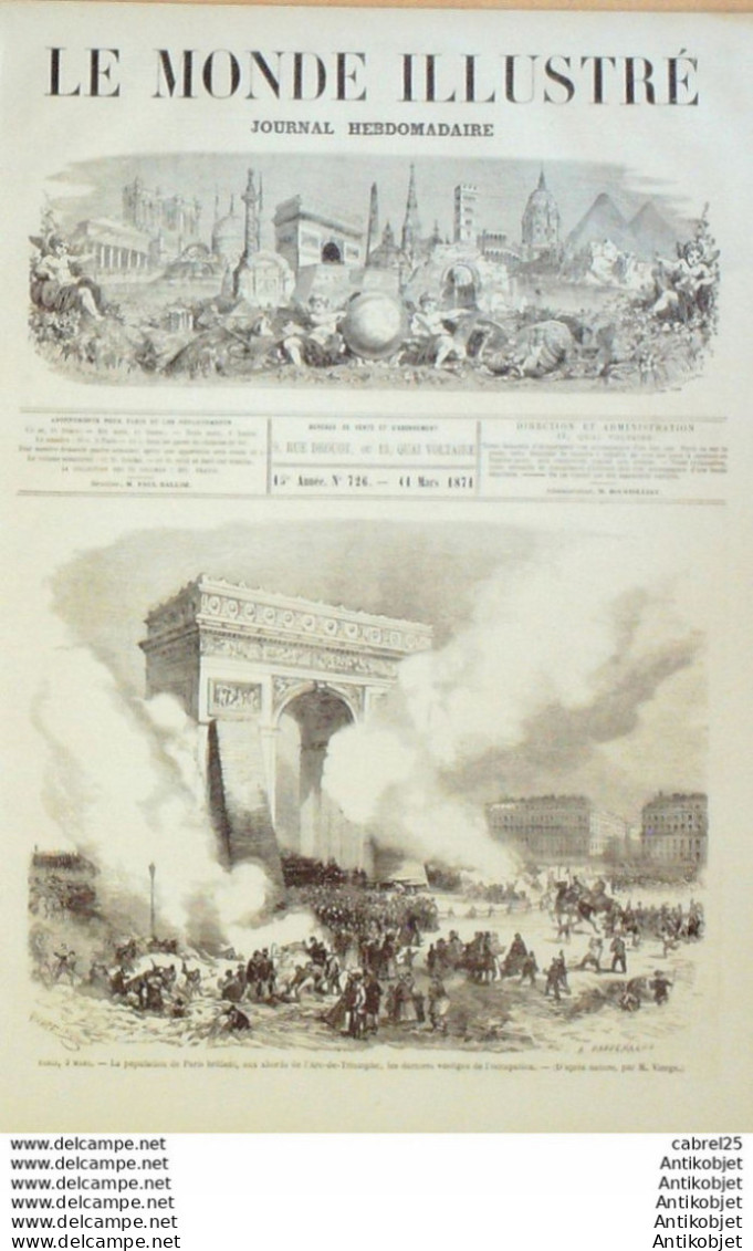 Le Monde Illustré 1871 N°726 Montmartre Place Des Vosges Bordeaux (33) Chelles (77) Strasbourg (67) Kuss - 1850 - 1899