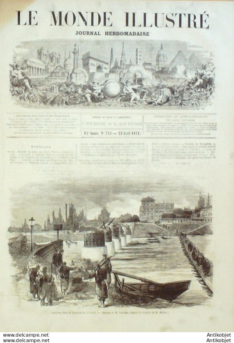 Le Monde Illustré 1871 N°732 Asnières Asnières Chatillon Courbevoie Meudon (92) Versailles (78) Montmartre - 1850 - 1899