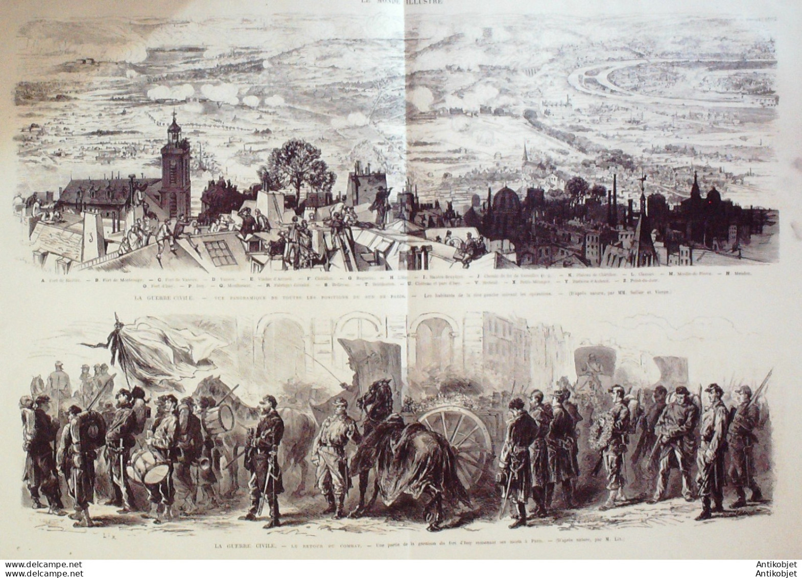 Le Monde illustré 1871 n°734 Paris guerre civile Fort Issy (92) Neuilly Montrouge (92) Bicêtre (94)