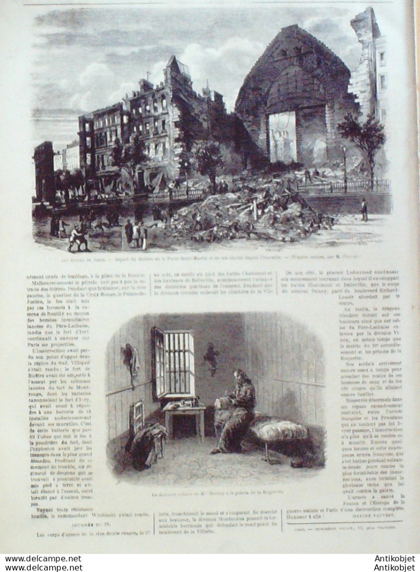 Le Monde Illustré 1871 N°739 Quai D'Orsay Incendies Paris 12 Bastille Chaloupes En Feu Prison La Roquette  - 1850 - 1899