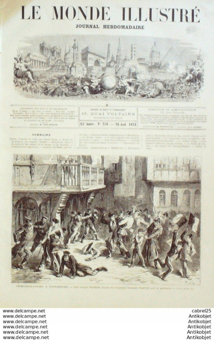 Le Monde Illustré 1871 N°750 Strasbourg (67) Reishoffen Bar Le Duc (55) Algérie Alma Italie Rome Palais Quirinal Amiens - 1850 - 1899