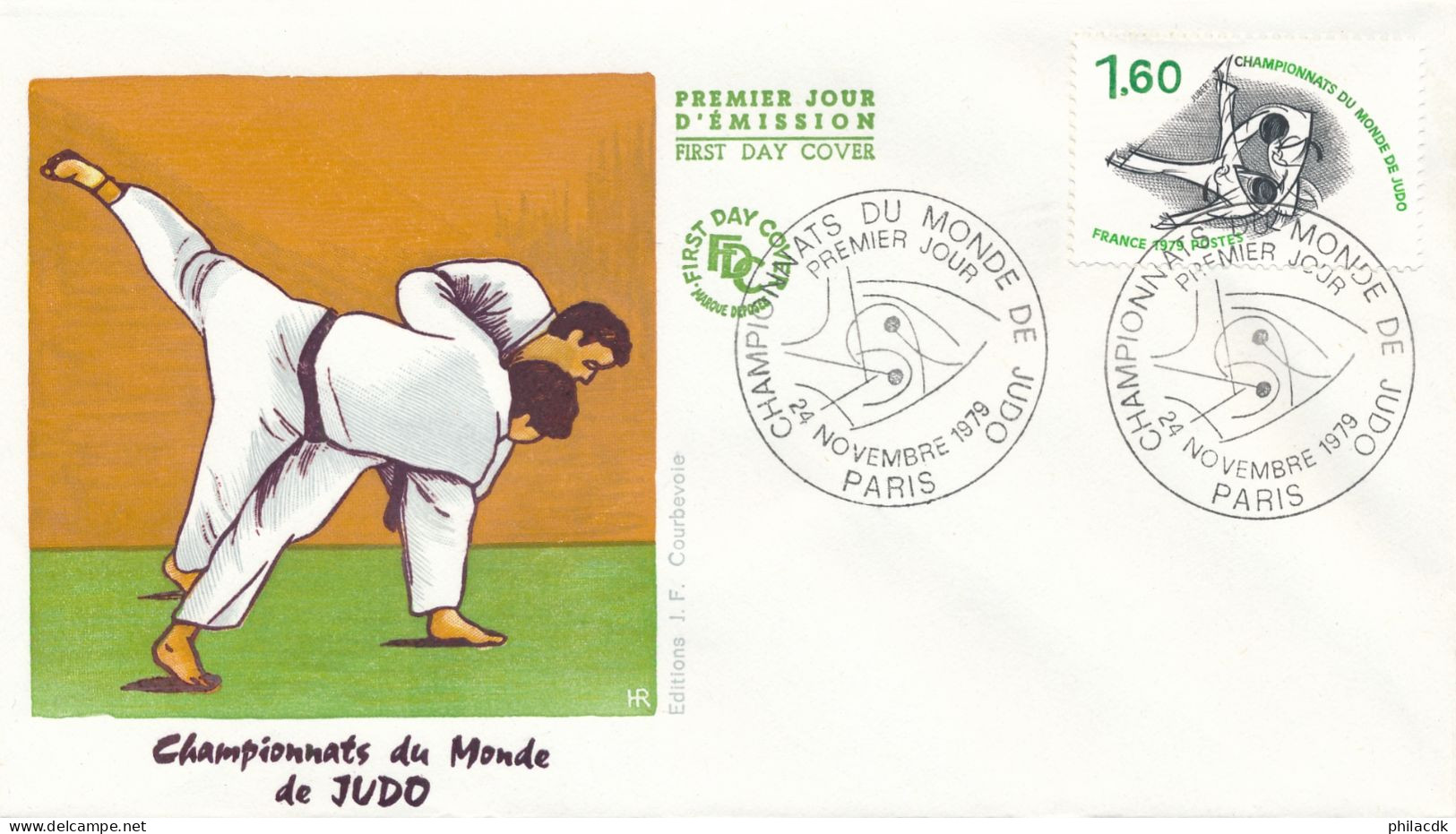 FRANCE - ENVELOPPE PREMIER JOUR CHAMPIONNATS DU MONDE DE JUDO OBLITEREE PARIS DU 24 NOVEMBRE 1979 - Judo