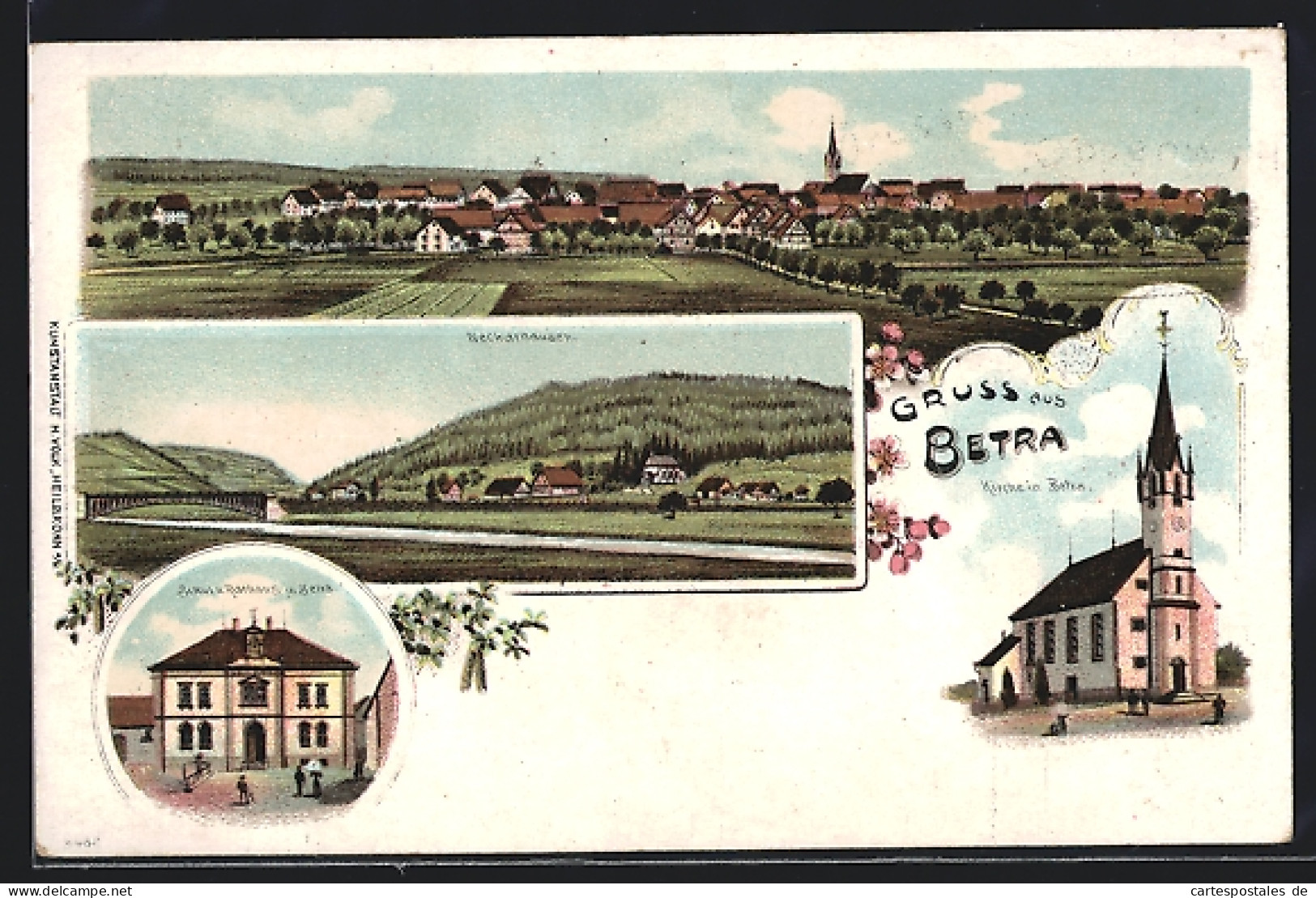 Lithographie Betra, Schul- Und Rathaus, Kirche, Ortsansicht  - Autres & Non Classés