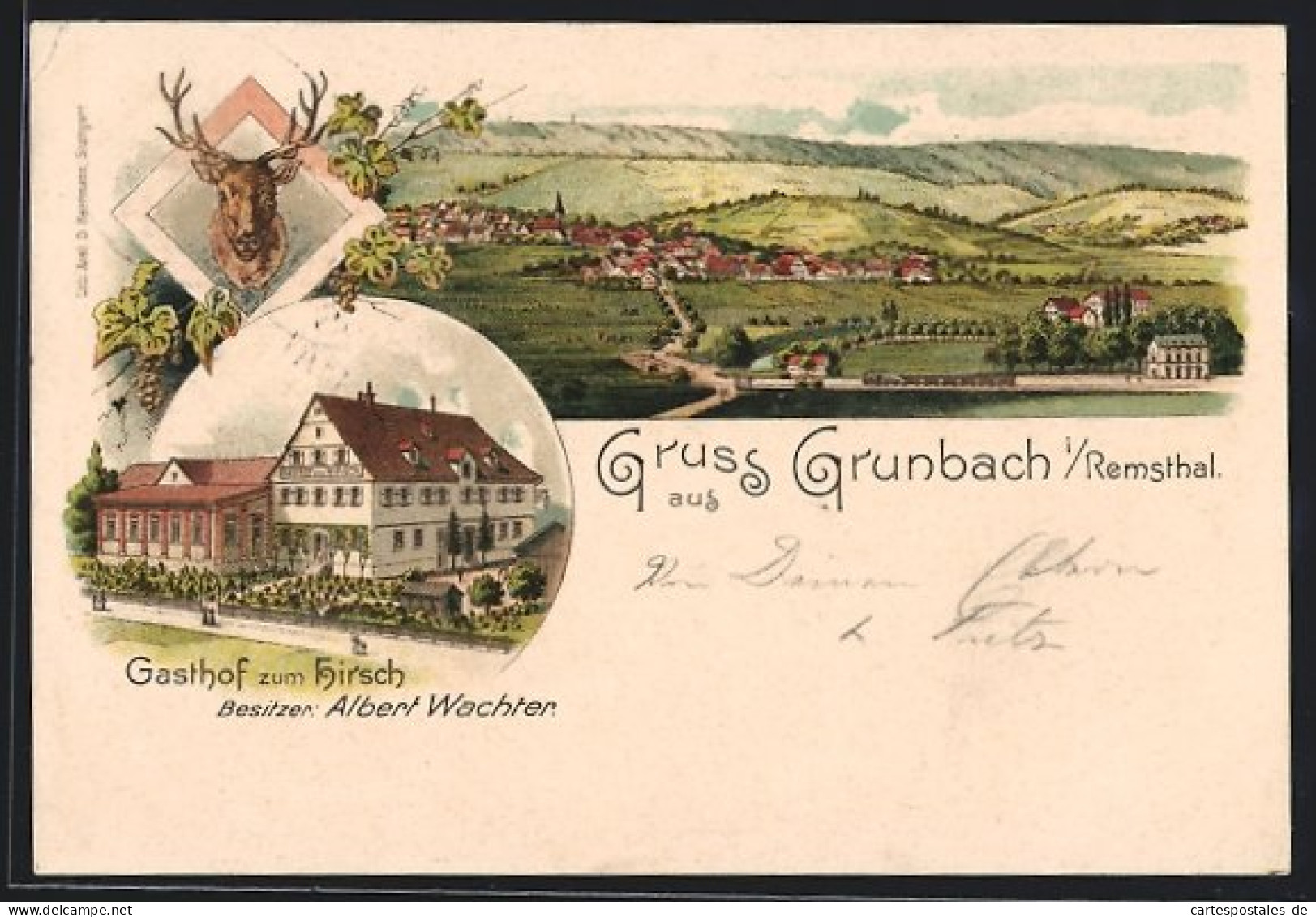 Lithographie Grunbach /Remsthal, Gasthof Zum Hirsch, Totalansicht  - Other & Unclassified