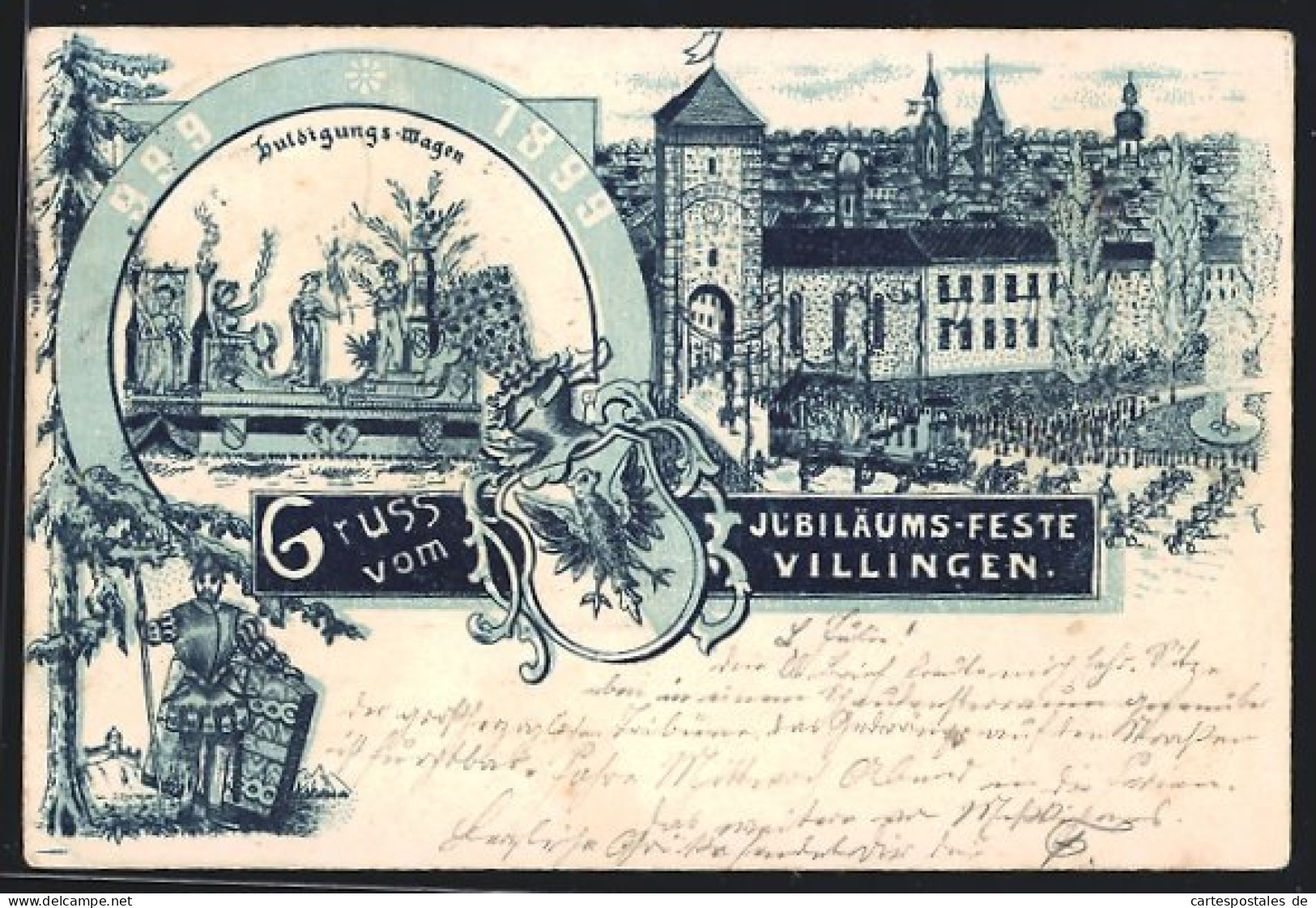 Lithographie Villingen / Baden, Jubiläums-Fest 1899, Huldigungs-Wagen  - Baden-Baden