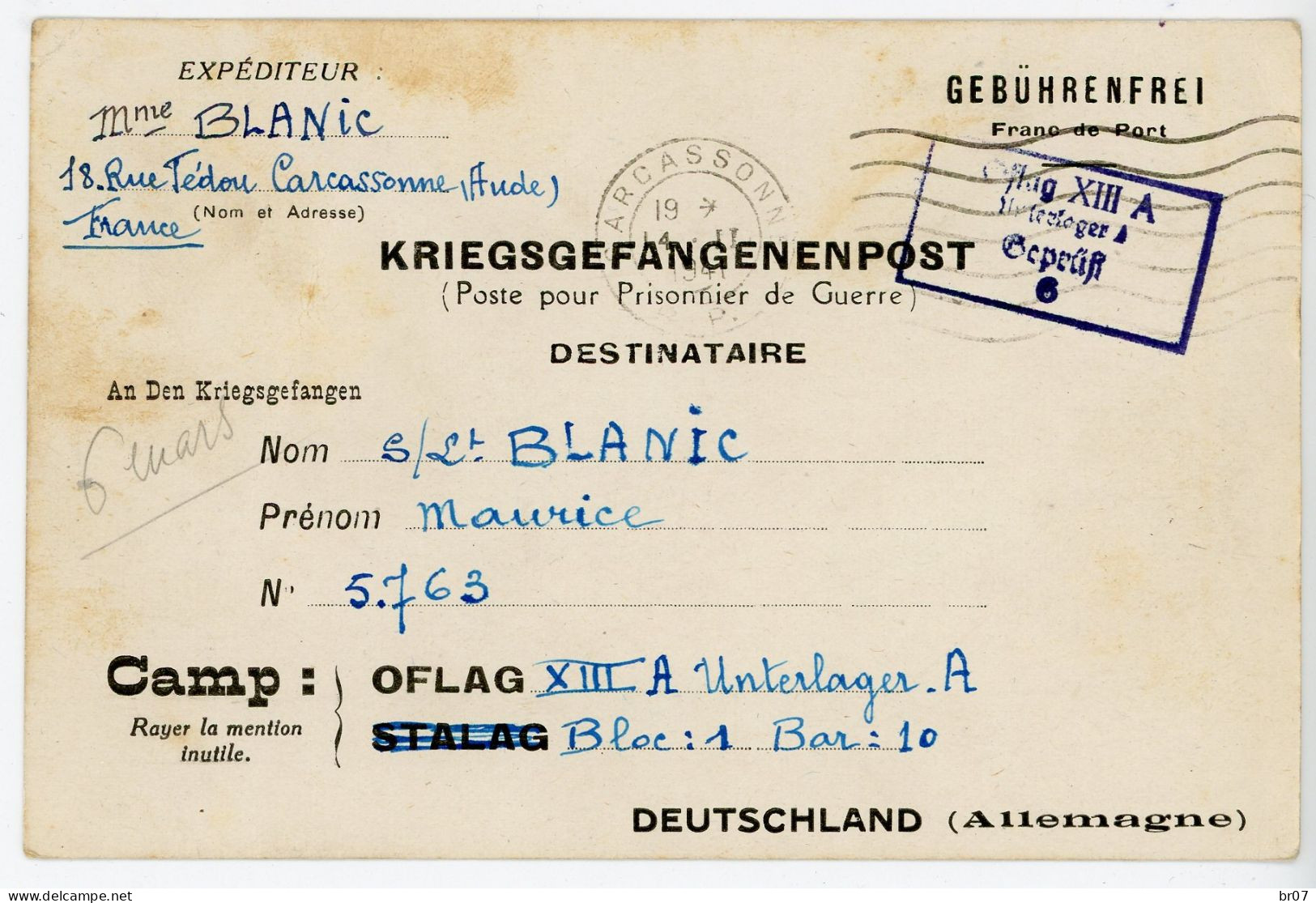 CPFM 1940 OFLAG XIIIA = CAMP DE OFFICIERS PRISONNIERS DE GUERRE DE LIENZ SALZBOURG AUTRICHE - 2. Weltkrieg 1939-1945