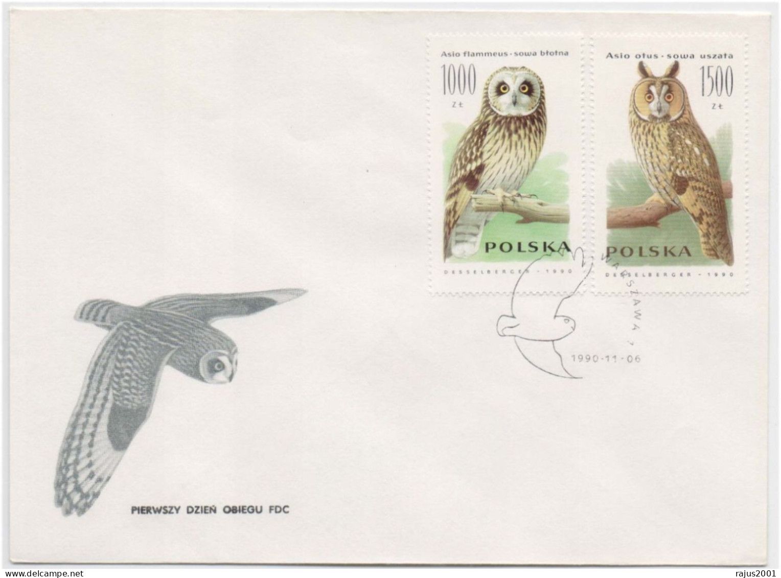 Short Eared & Long Eared OWL, OWLS, Hibou, Eule, Uil, Birds, Bird, Animal, Pictorial Cancellation FDC - Owls