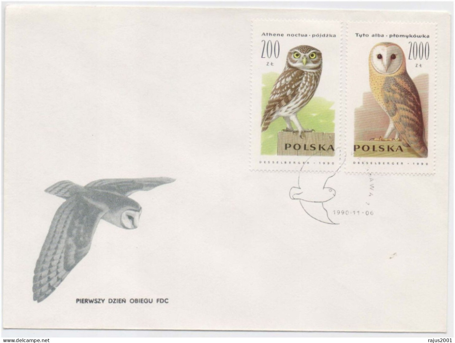 Barn OWL, Little OWL, OWLS, Hibou, Eule, Uil, Birds, Bird, Animal, Pictorial Cancellation FDC - Owls