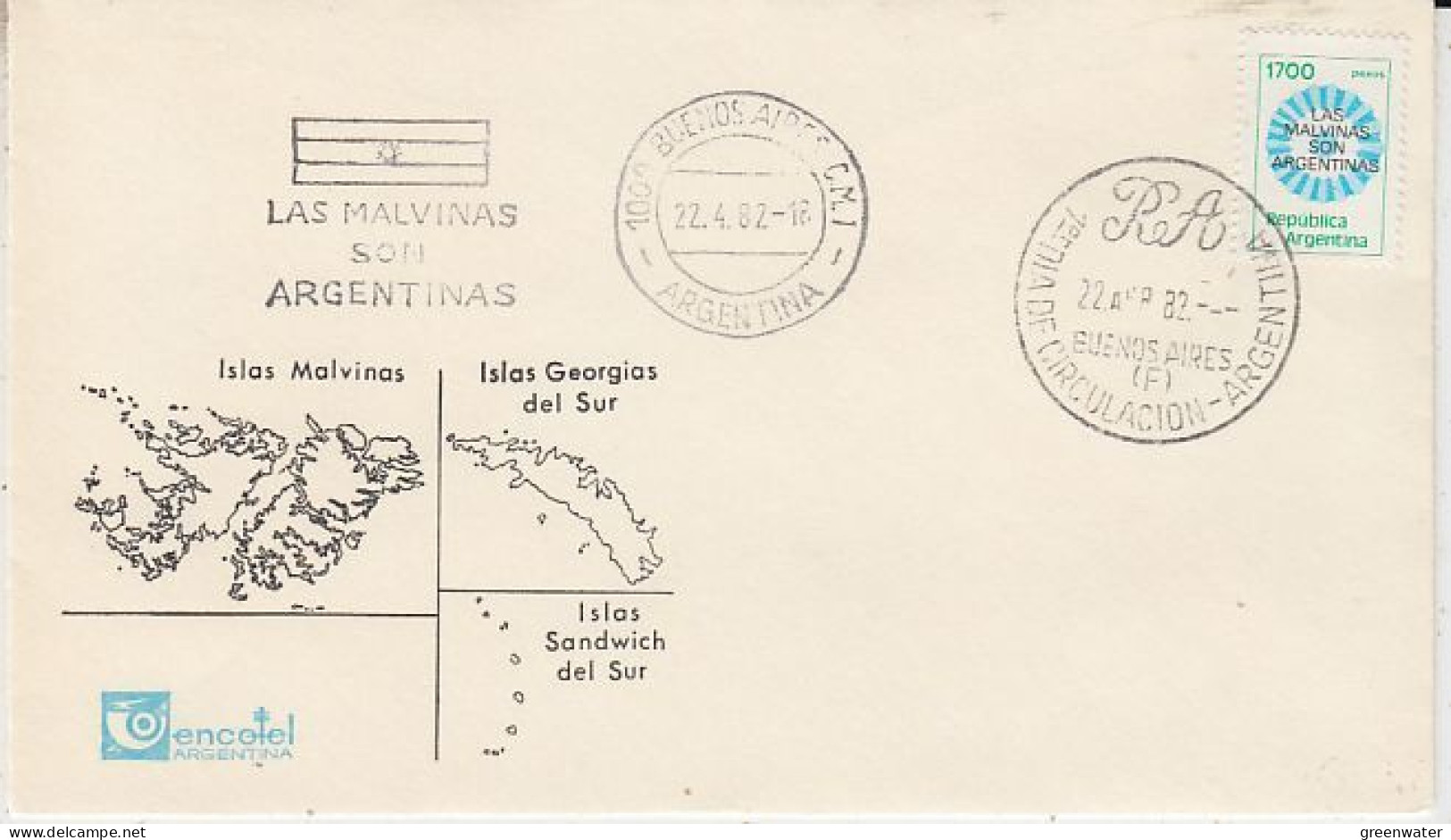 Argentina/Falkland 1982 Definitive / Ovptd "Las Malvinas Son Argentinas" 1v  Cover (GS179) - Falklandeilanden